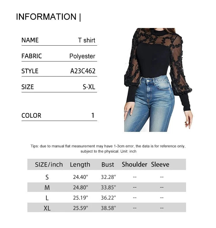 Summer 2025 Women's Long-Sleeve Lace Trim Mesh Blouse round Neck Versatile Thin Model Bottoming Shirt