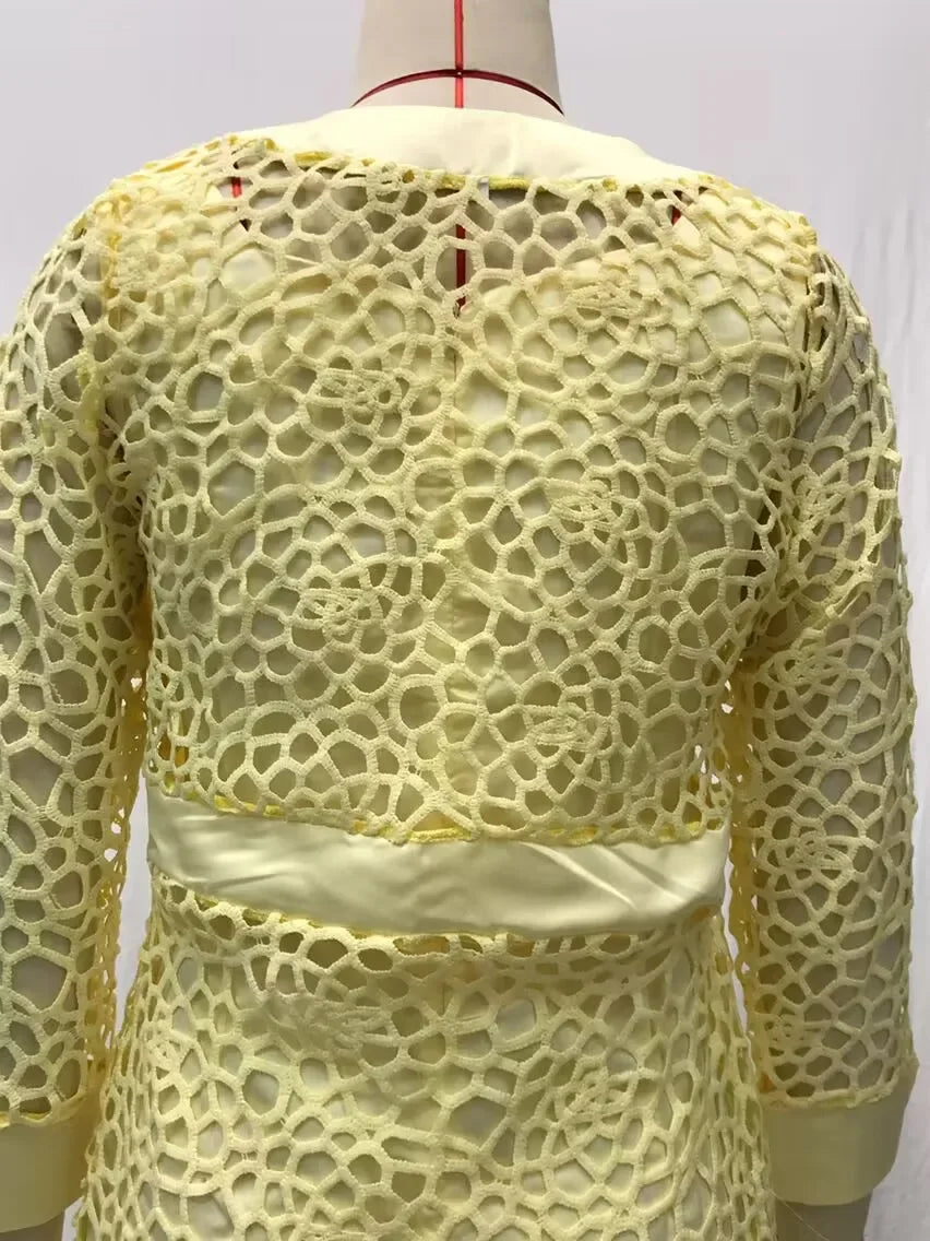 2025 Women's Lace Open Cardigan Dress Two-Piece Outfit Popular Wish Elegant Style Chinese Origin Fashionable Female Clothing