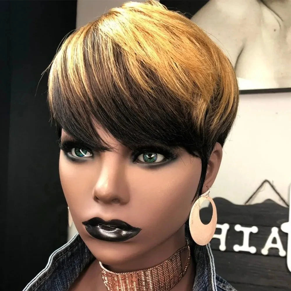 Blonde Ombre Human Hair Wig 1b27# Short Pixie Wigs Human Hair Short Pixie Cut Duby Wig Cheap Full Machine Cospaly Wigs for Women