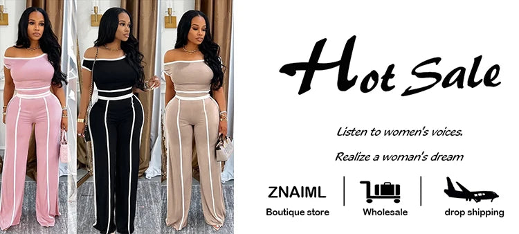 Znaiml Casual Solid Color Wide Legs Pnats Set for Women Diagonal Shoulders T-Shirt Crop Tops and Trousers Two Pieces Suit Outfit