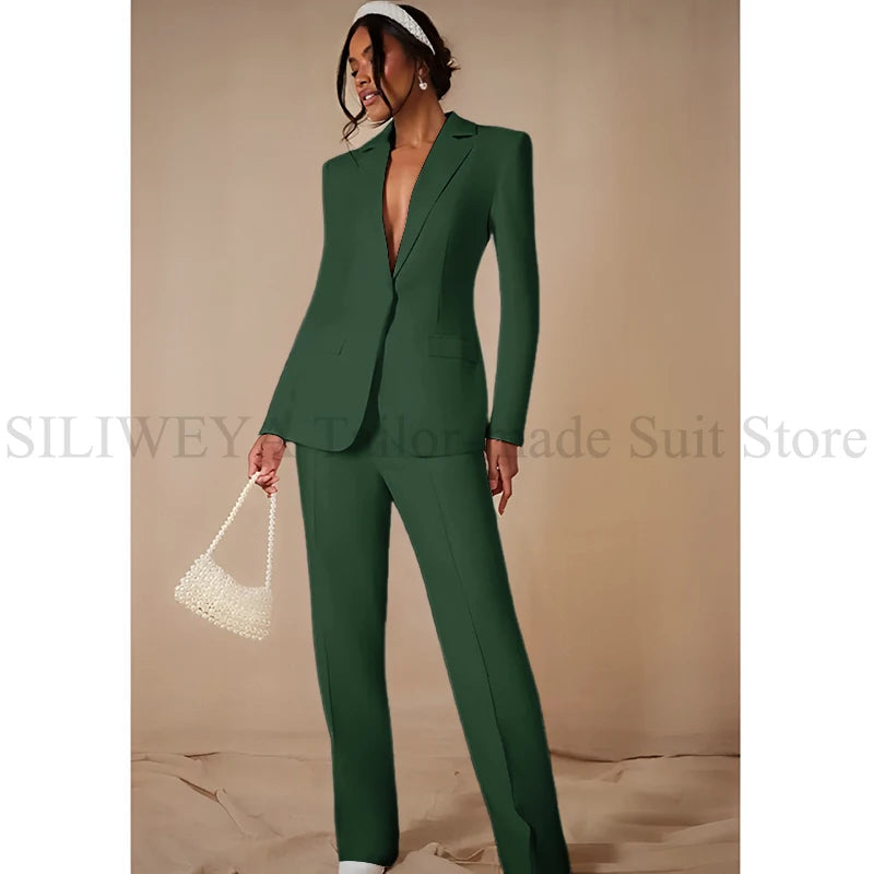 Luxury White Women's Clothing Single Breasted 2 Pieces Jacket Pants Female Suits Office Banquet Party Lady's Blazers Sets