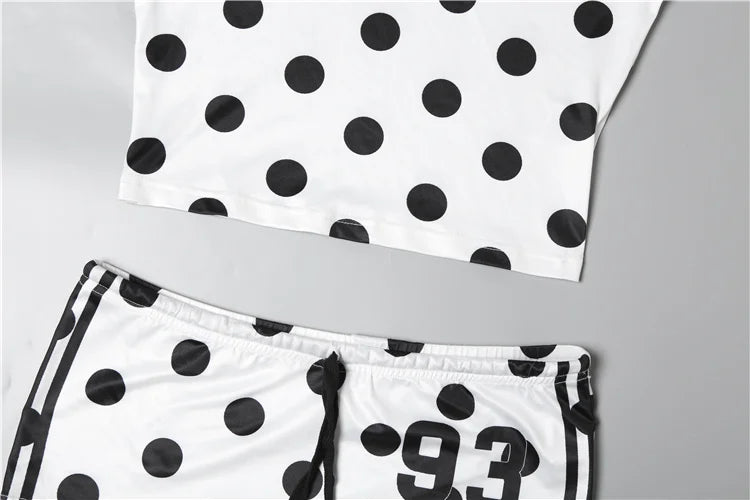 Weird Puss Dot Digit Print 2 Piece Set Women Casual Sporty Hipster Crop Tops+Shorts Matching Streetwear Skinny Stretch Tracksuit