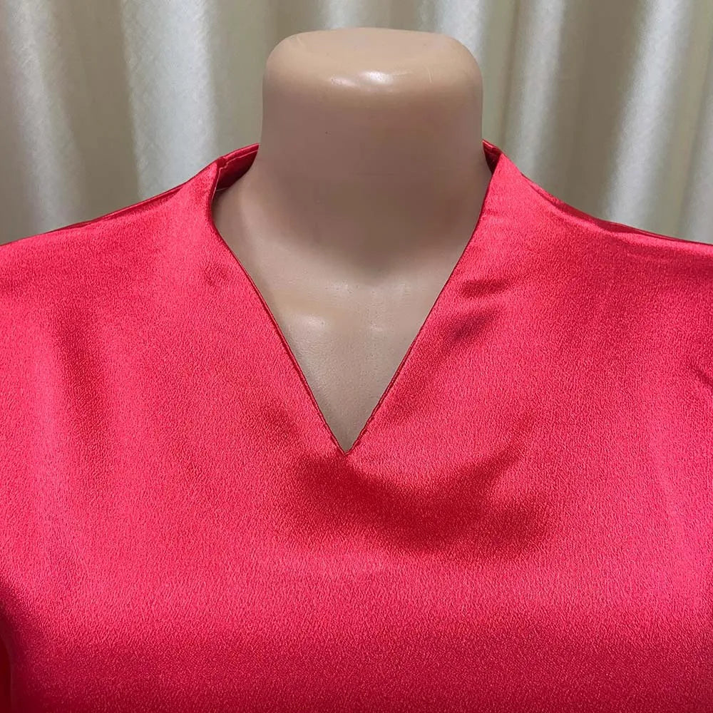 Office Blouse for Women Elegant Stylish V Neck Full Sleeve Front Split Solid Satin Luxury African Party Dinner Occasion Shirts