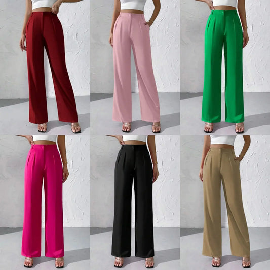 Elegant Pure Color Draped Wide Leg Suit Pants for Women High Waist Long Trousers Fashionable Business Casual Loose Fit