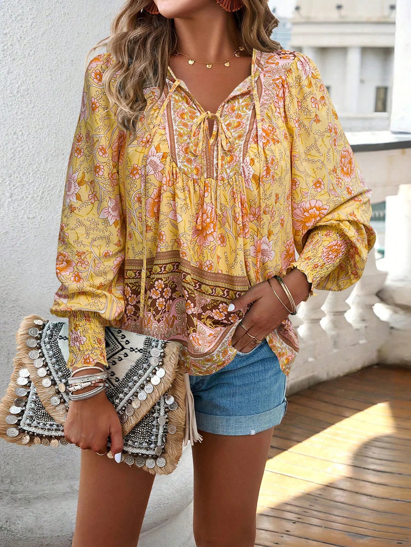 2025 Spring Summer Printed Shirt Women Elegant Chiffon V-neck Long-sleeve Top