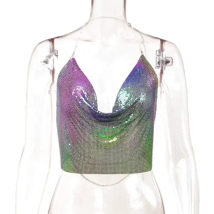 Tank Top Women Metal Sequin Camisole Party Nightclub Music Festival Sleeveless Sexy Vest for Female Streetwear 2025 Summer New