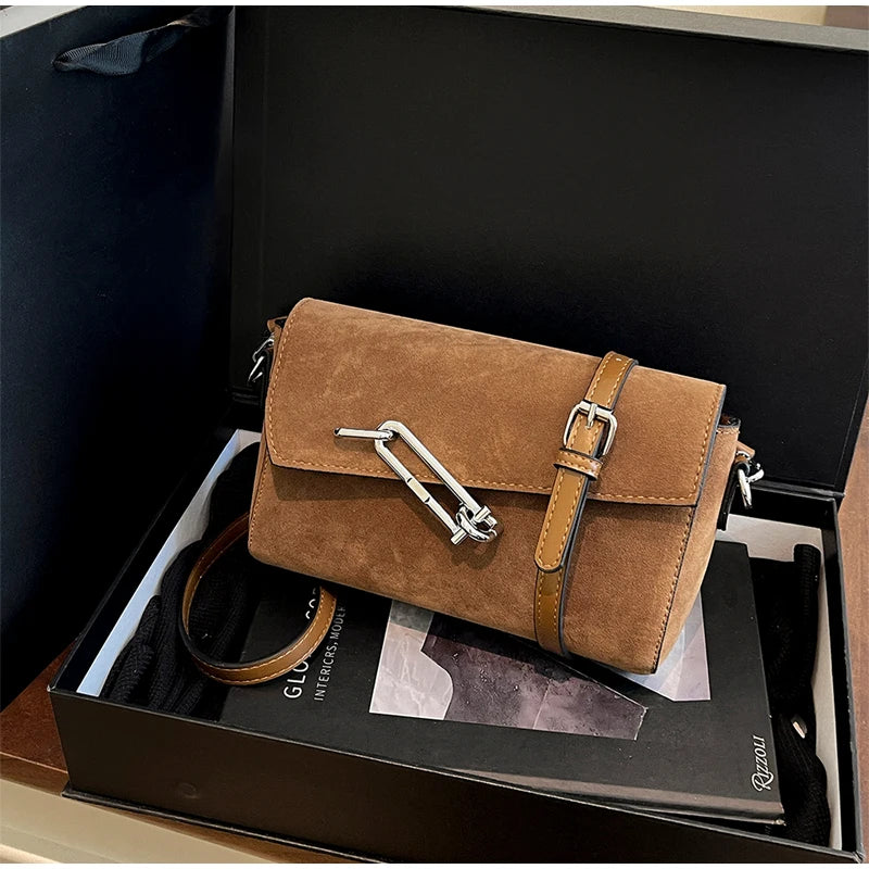 Retro Frosted New Shoulder Bag Women Autumn And Winter Suede High-end Fashion Women's Wallet Versatile Texture Small Square Bag