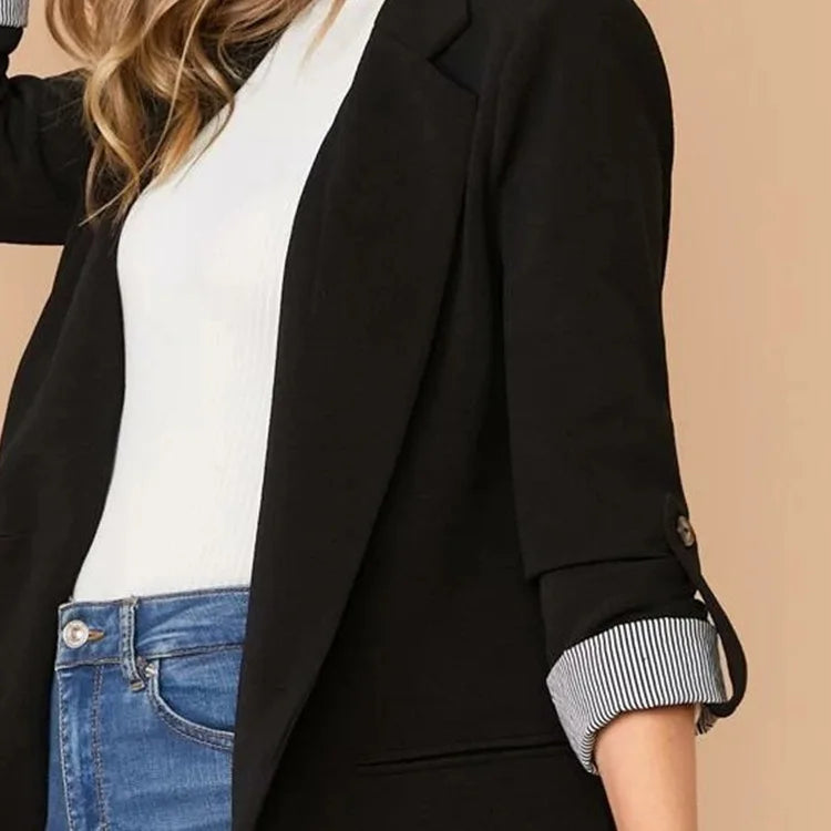 Women Autumn Winter Fashion Splicing Lapel Slim Cardigan Blazer Jacket Long Sleeve Casual
