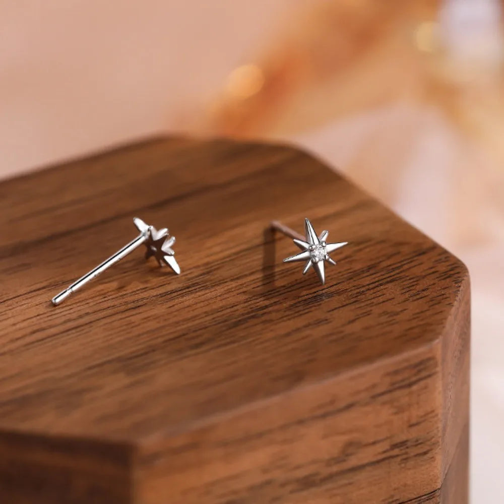 925 Sterling Silver Geometric Eight Star Stud Earrings for Women Funny Korean Zircon Small Earring Wedding Bride Luxury Jewelry