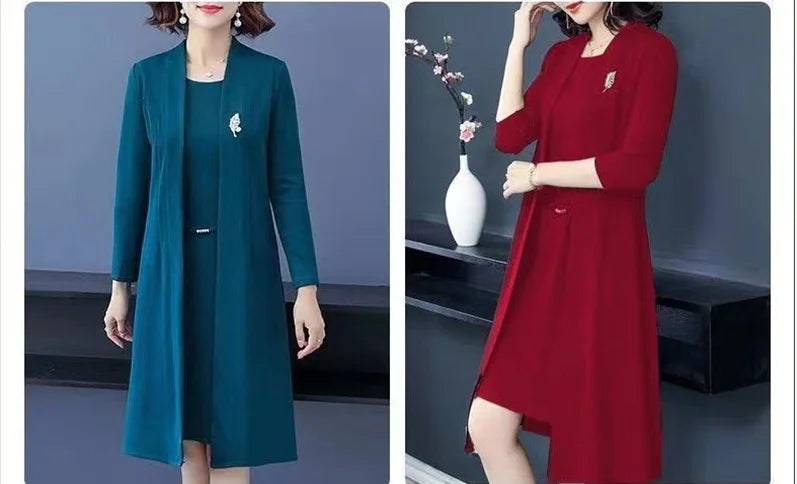 Single/Two-piece Suit Female Middle-Aged Elderly Temperament Mother Dress Suits New Autumn Windbreaker Coat Female Elegant Dress