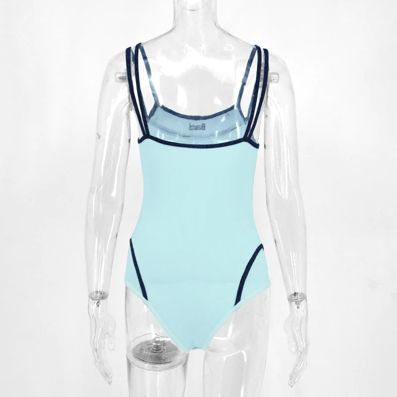 Women Sports Bodysuits Solid Summer Sexy Sling Sleeveless Casual Slim Bodysuits Fashion O-Neck Embroidery Letter Skinny Rompers