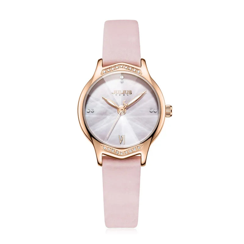 Mother-of-pearl Women's Watch Japan Quartz Elegant Fashion Hour Bracelet Real Leather Clock Girl's Birthday Gift Julius Box