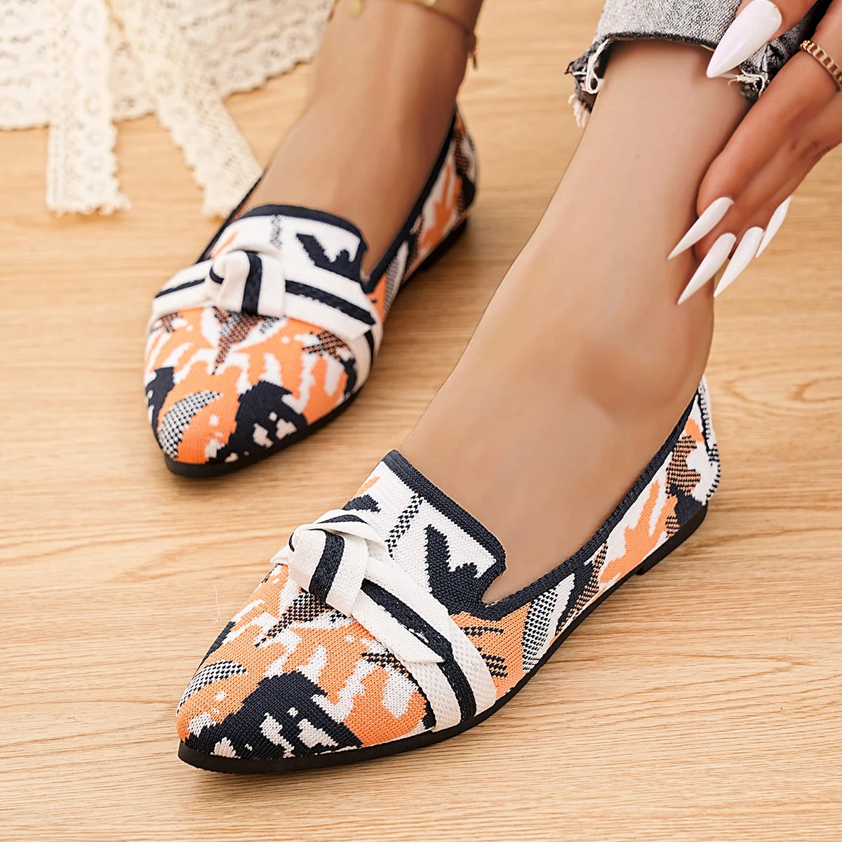 Pointed Toe Low Heel Slip-On Ballet Flats for Women