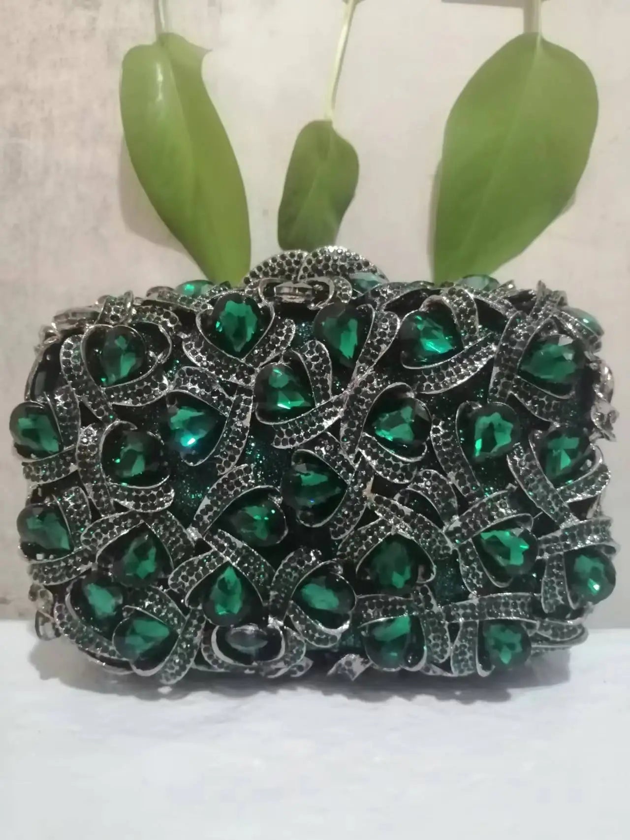 Women Gold/Silver/Green Big Stones Clutch Purse Lady Evening Bags Wedding Party Rhinestone Handbags Ladies Gala Clutches Bags