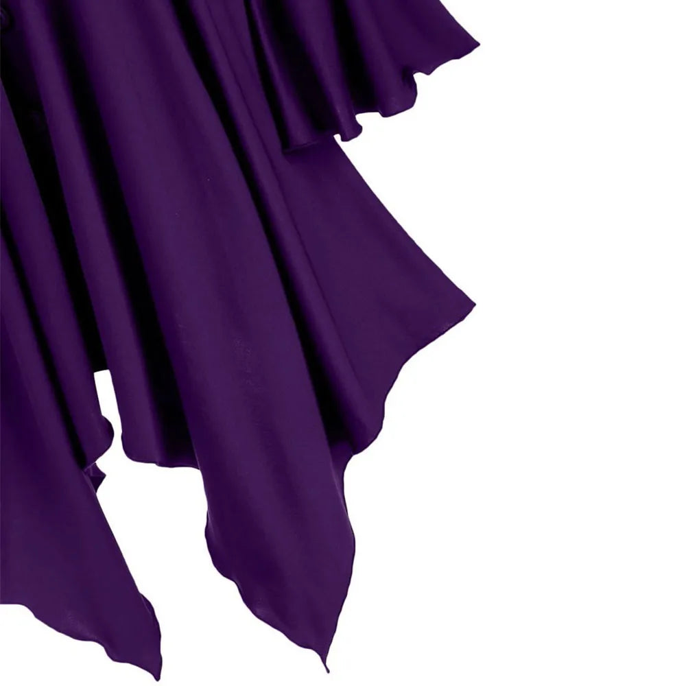 Halloween Women's Gothic Hooded Ruffle Flared Sleeve Lace Up Cloak Cape Tunic Tops Ladies Party Witch Costume Size S-2XL
