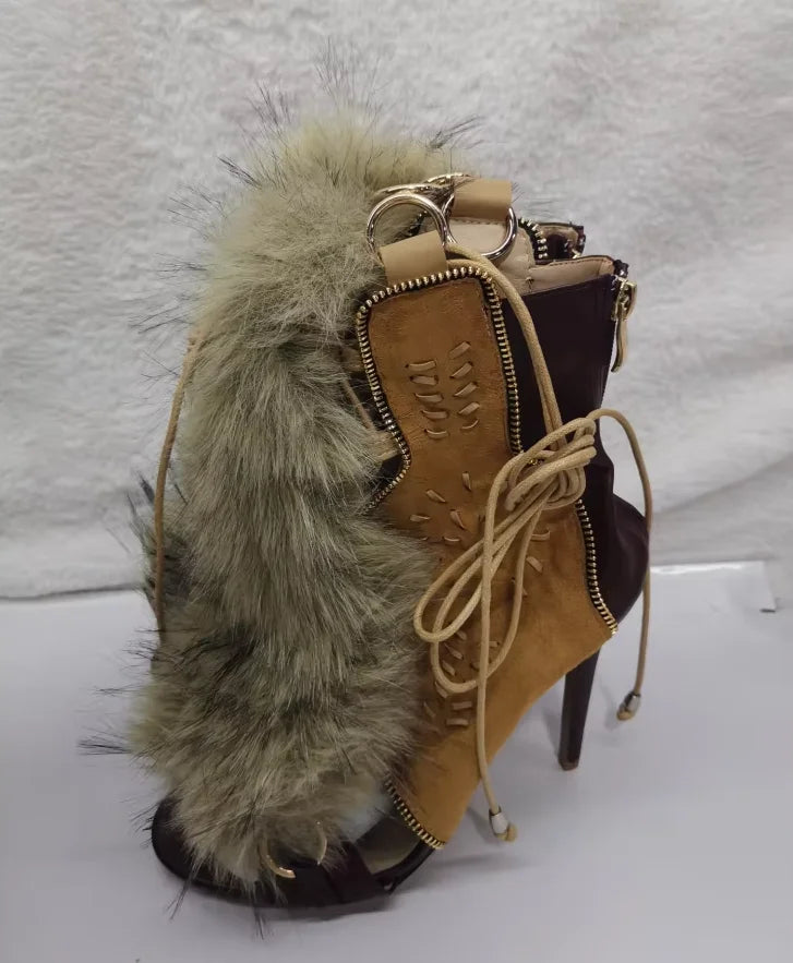 Chic Lace Up Open Toe Furry Summer Sandals For Women