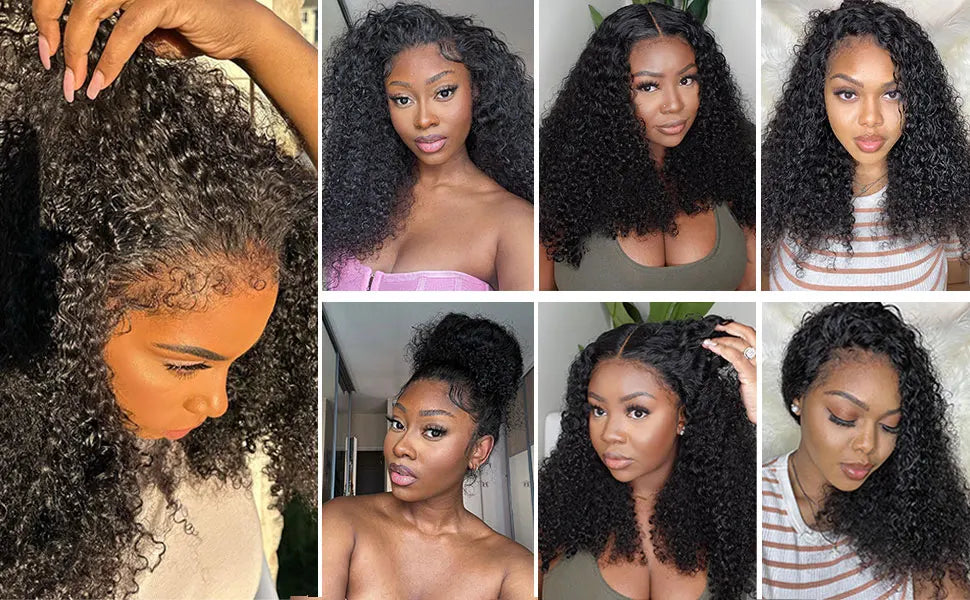 Deep Curly 360 Lace Front Wigs Human Hair With 4C Kinky Curly Edges 180% Density Glueless Pre Plucked Bleached Knots For Women