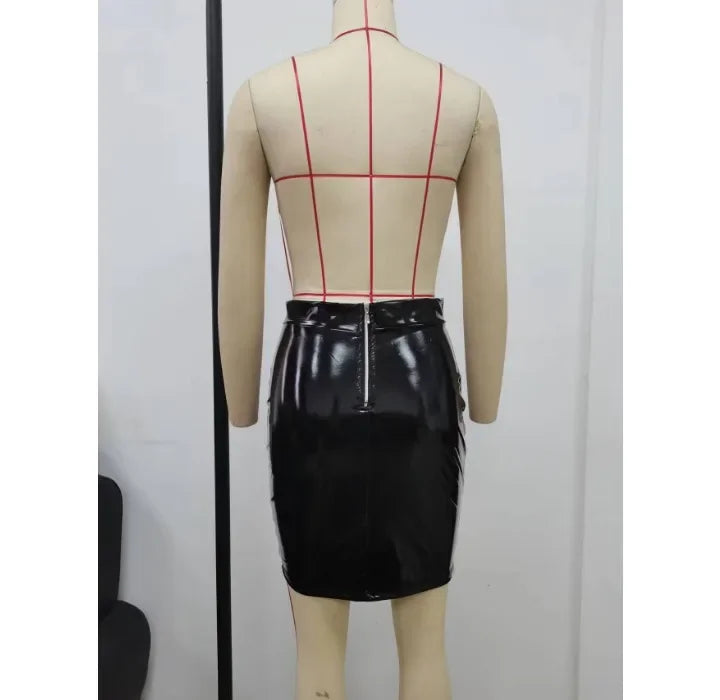 Pu Leather Covered Hip Skirt Women Summer 2025 New Fashionable Temperament Bright Face Waist Cinched Half Dress Y2k Streetwear