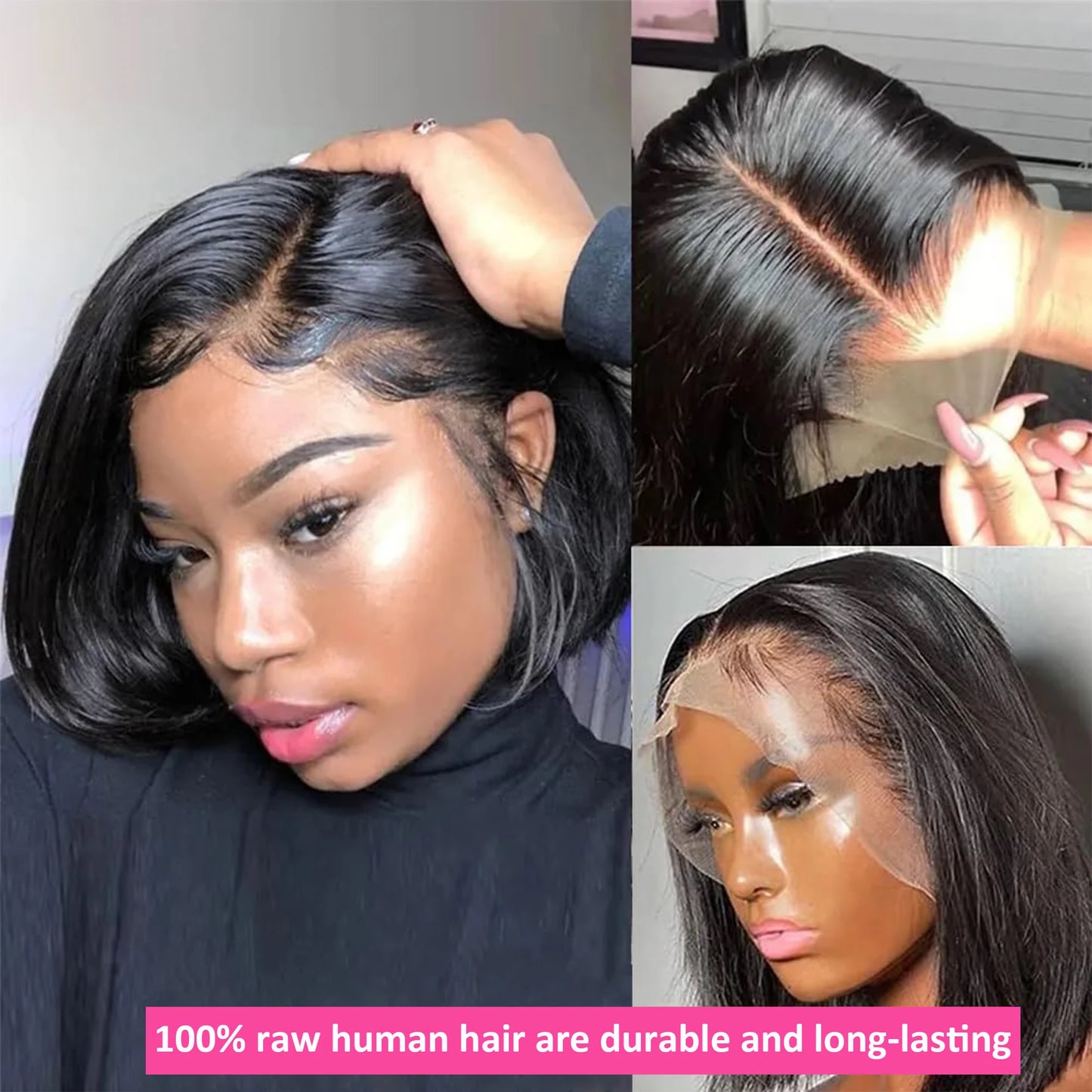 Straight Bob Wig Human Hair 200 Density Transparent 13x4 Lace Frontal Human Hair Wigs For Women Natural Color 100% Peruvian Hair
