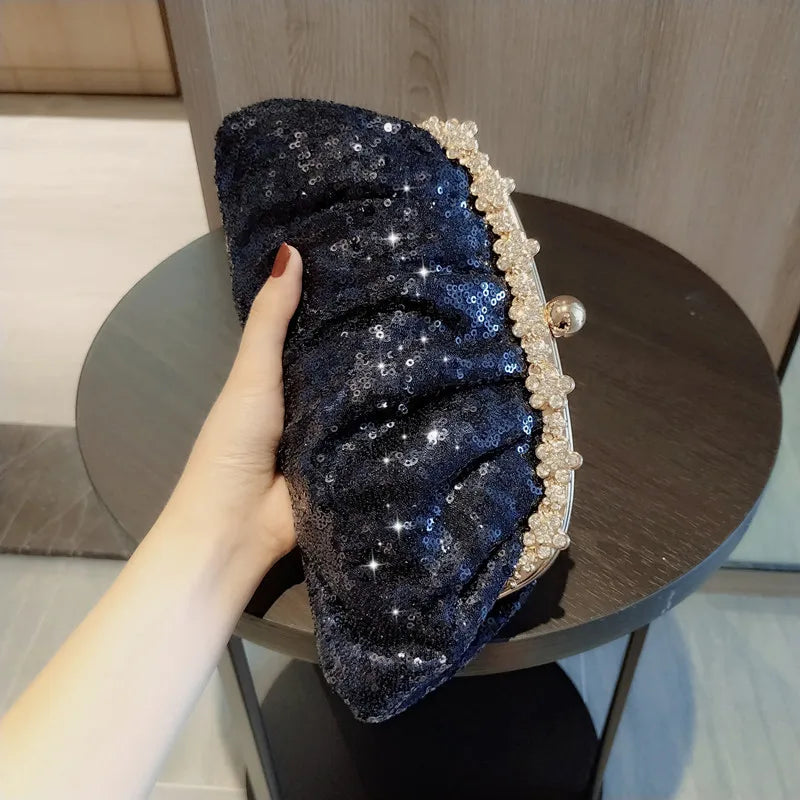 Dark Blue Clutch Bag Women Bling Sequin Purses and Handbag Diamonds Women's Wallet Chain Shoulder Female Party Clutch Z246
