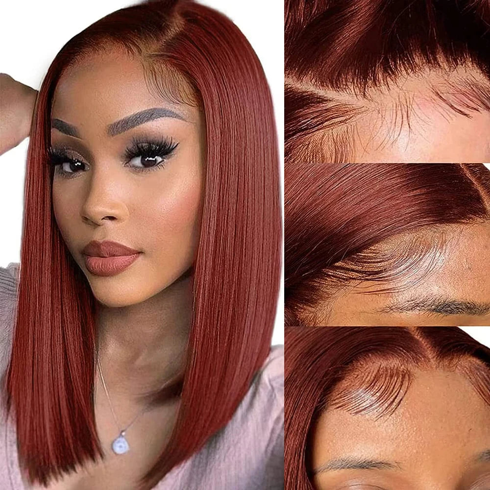 Reddish Brown Bob Wig Human Hair Short Straight Brown Bob Lace Front Wigs Human Hair 13X4 Transparent Lace Wigs Colored