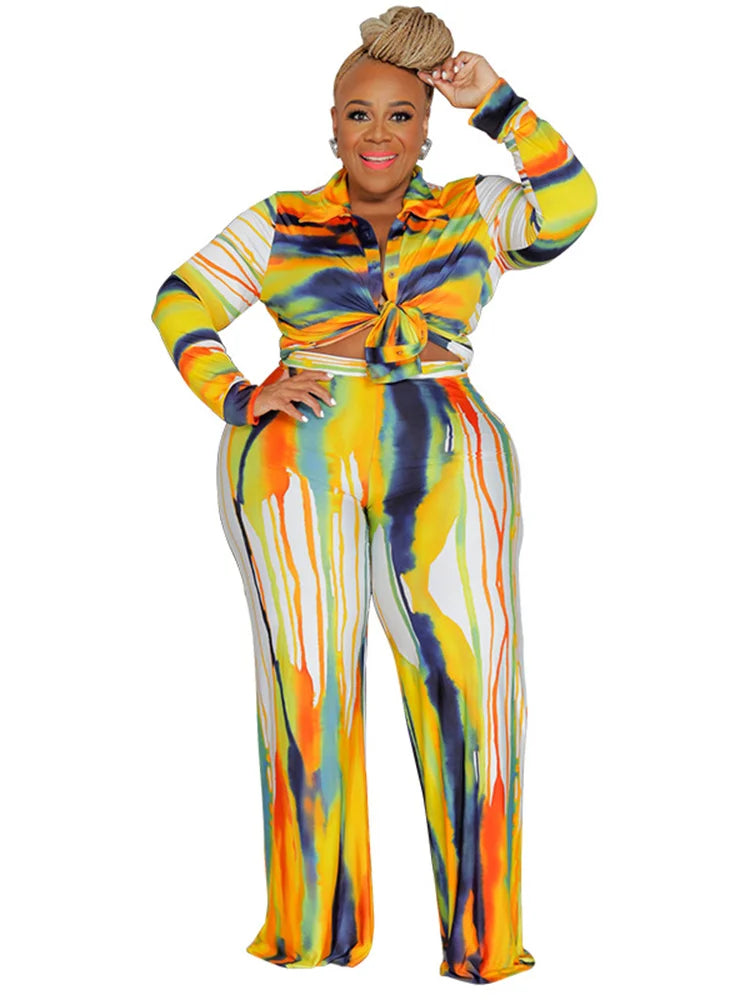 Wmstar Plus Size Two Piece Outfits Women Fall Clothing Tie Dye Top and Pants Leggings Matching Set Wholesale Dropshipping 2022