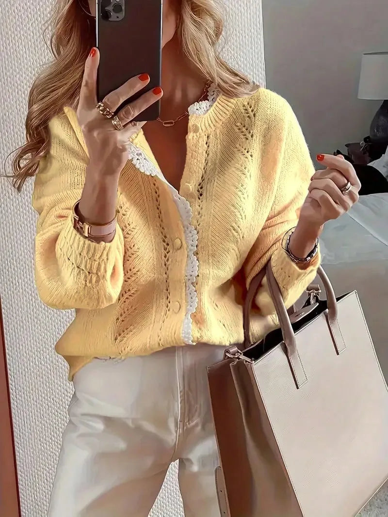 Loose Fit Hollow Out Knit Cardigan Sweater for Women