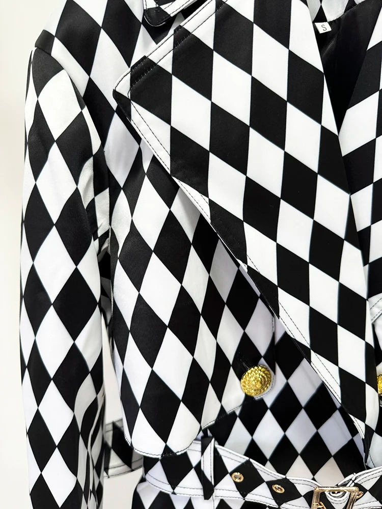 HIGH STREET Newest Fall Winter 2024 Designer Overcoat Women's Rhombus Diamonds Printed Long Trench
