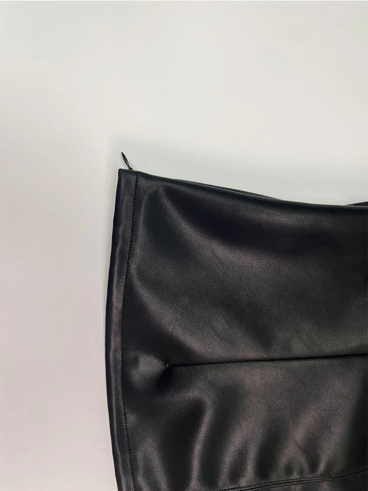 Women PU Leather Round Neck Long Sleeve Blouse Tops Pullover Loose PU Clothes Streetwear Windproof Motorcycle Clothing