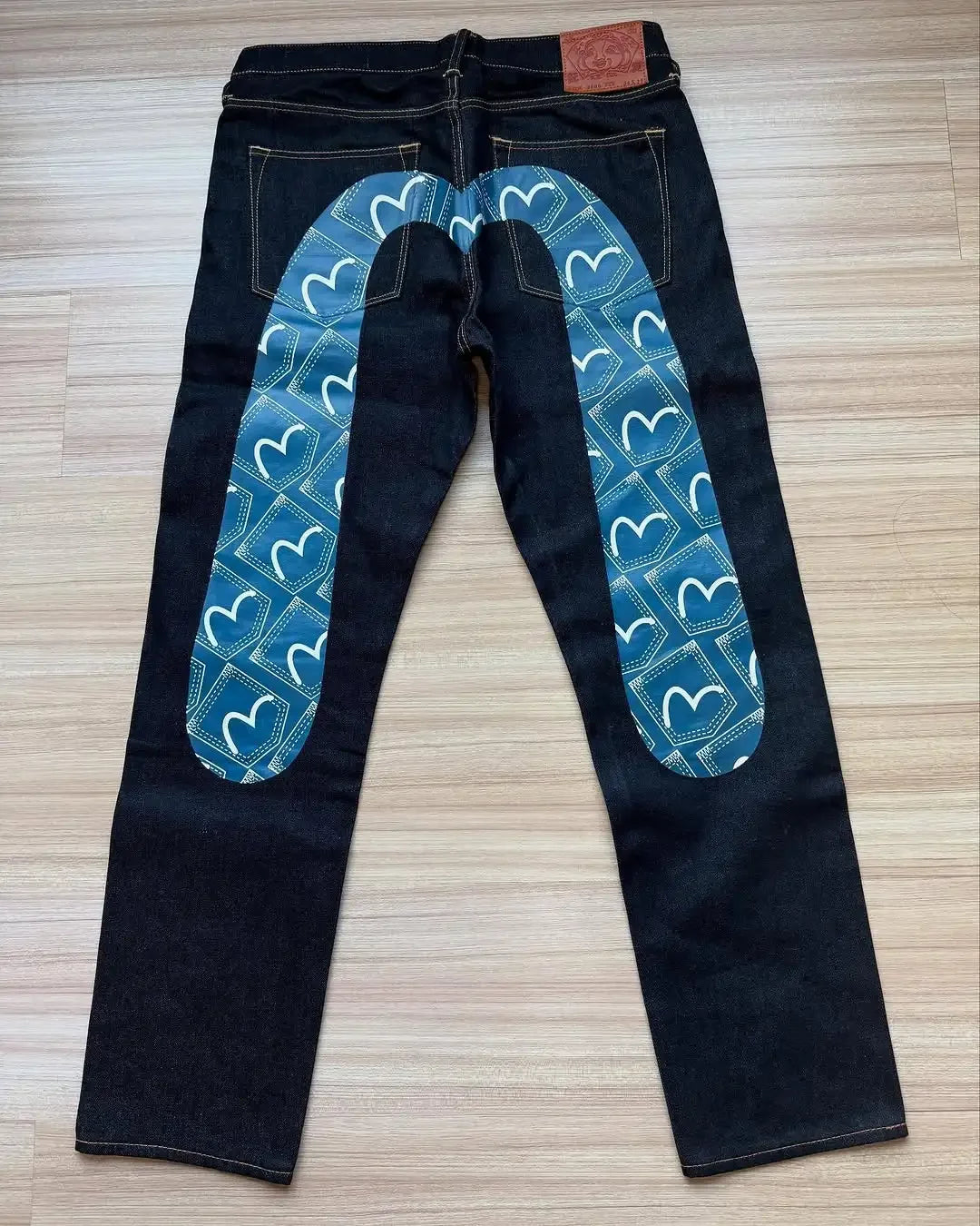 Japanese Harajuku Koi Cultural Style Trendy Brand Color Print Classic Jeans Men's Straight Slim Equipped Pants Couple Clothing