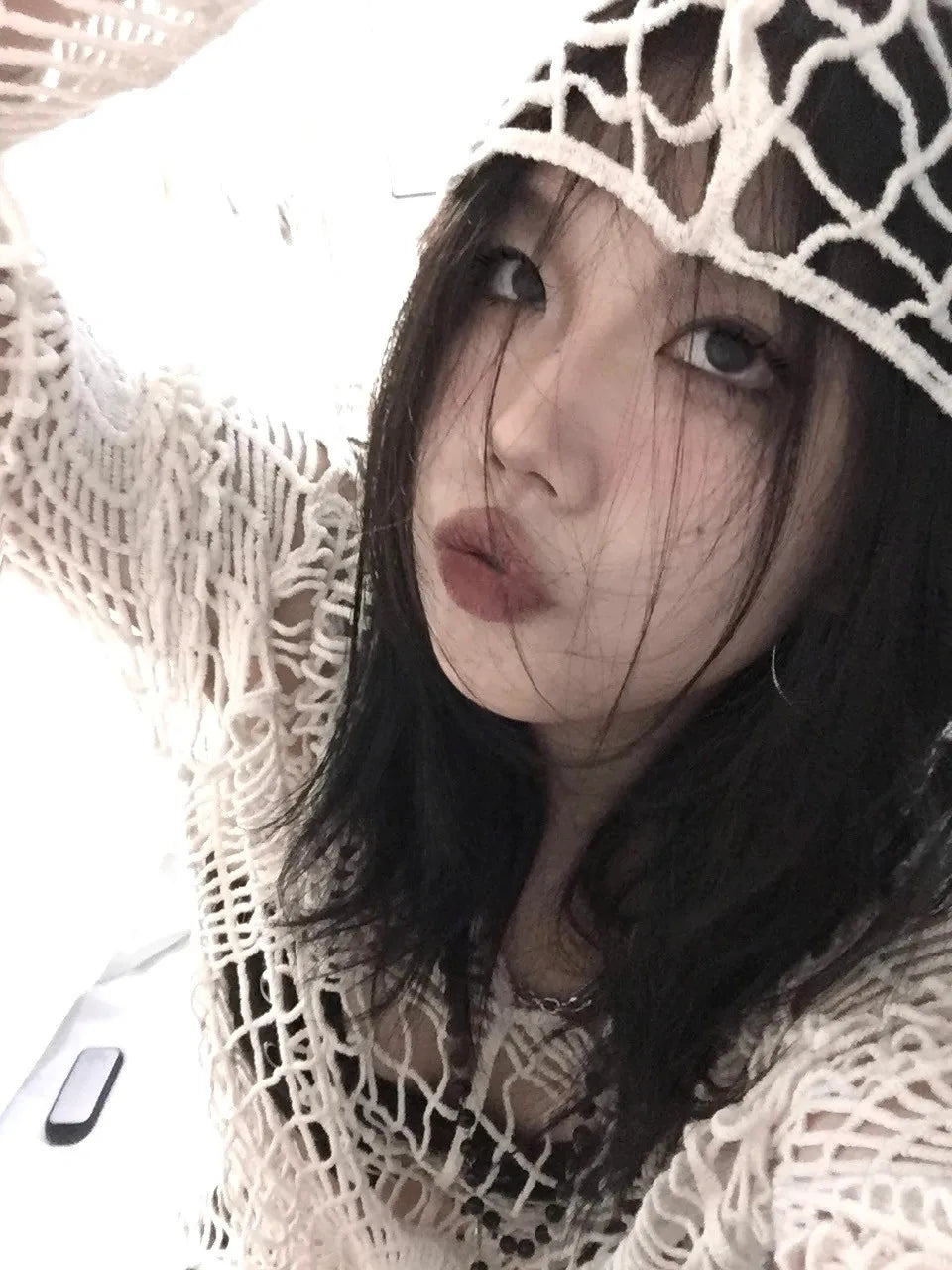 Karrram Japanese Y2k Hollow Out Knitted Top Trashy 2000s Style Spider Web Pullover Vintage Harajuku Hole Hooded Knitwear Grunge
