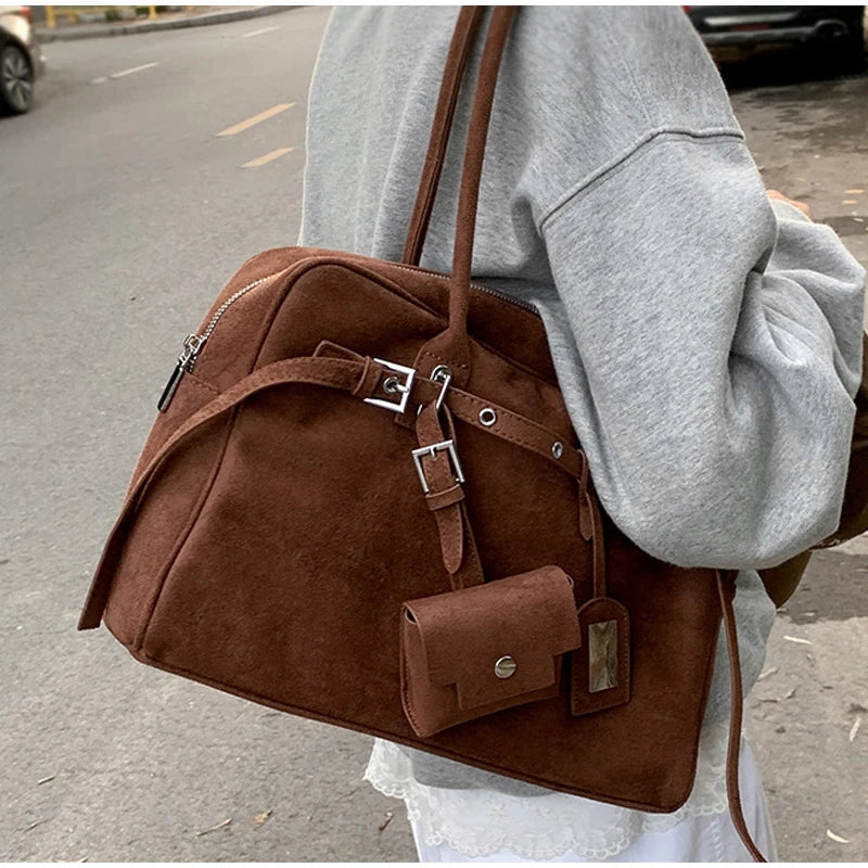 Retro Suede Square Handbag Fashion Versatile High-quality Texture Underarm Bag Exquisite Hardware Design Work Commute Tote Bag
