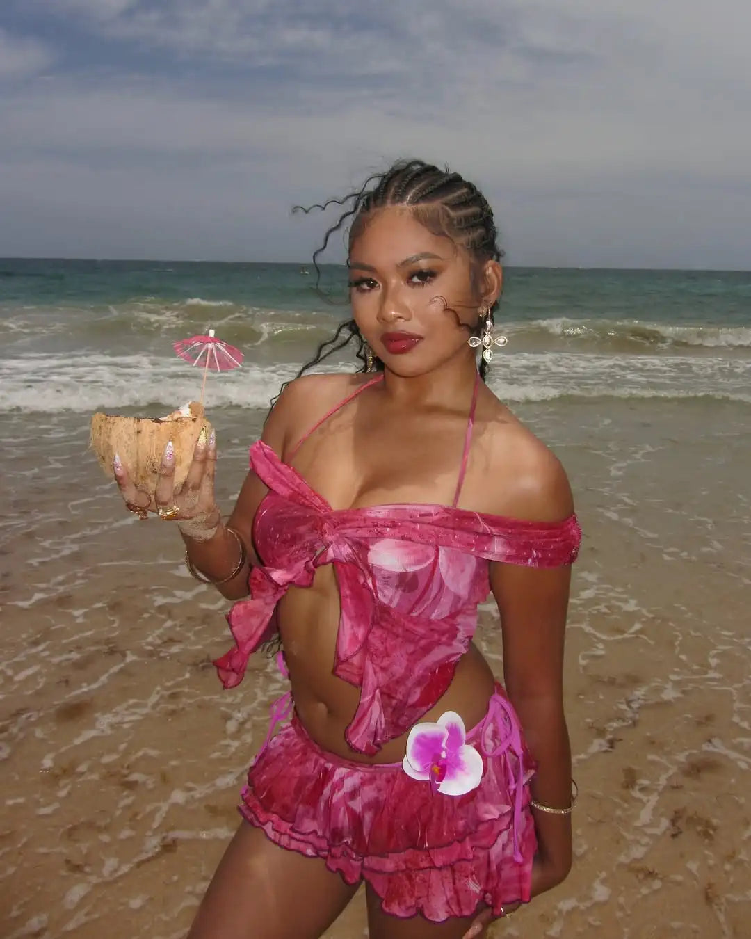 Joskaa 2025 Women's Print Beach Style 2 Piece Sets Sexy Halter Wrap Chest Tops+Irregular Mini Skirt Matching Vacation Outfits