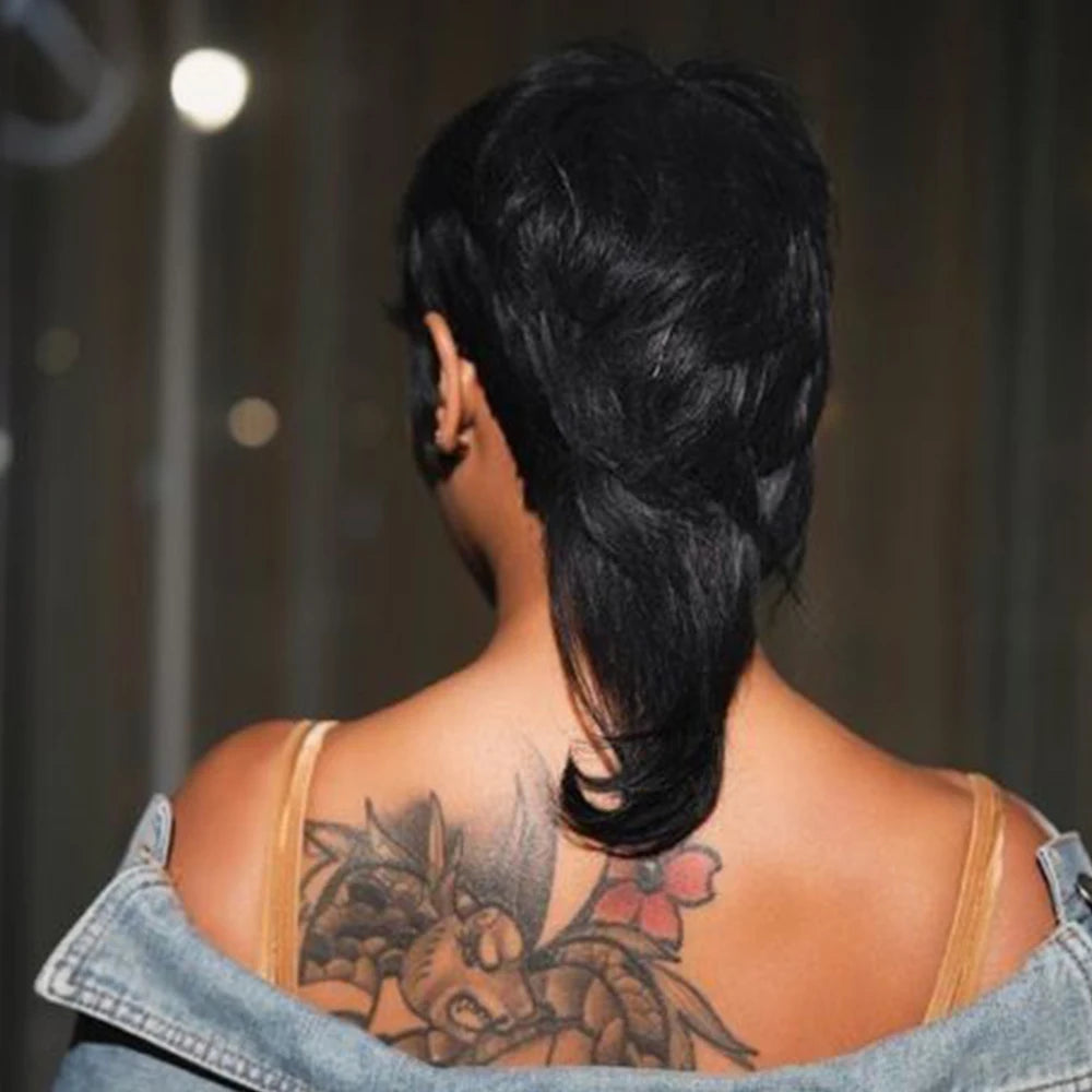 Natural Black Curly Pixie Cut Human Hair Wig for Women