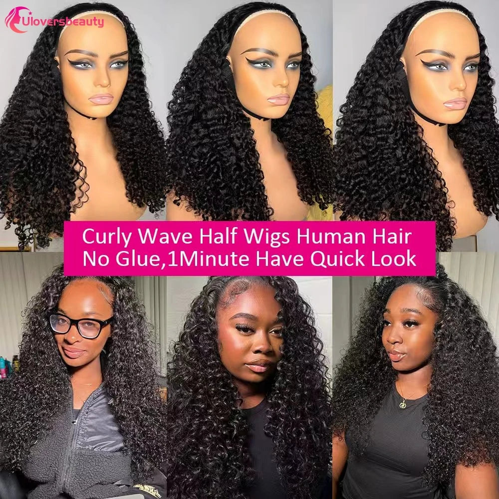 Curly Human Hair Half Wig With Glueless Cap for Women