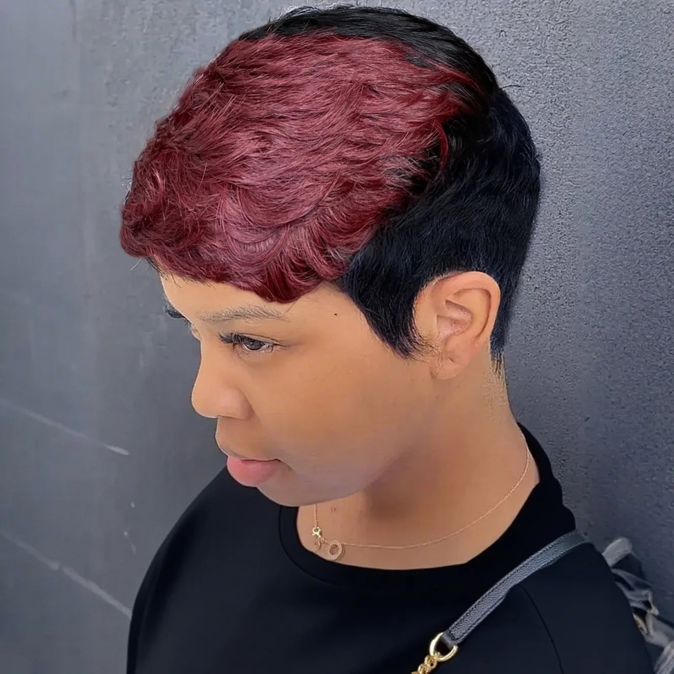 Women's Pixie Cut Wig 6 Inch Brazilian Remy Wavy Human Hair Layered Style Natural Look for full Machine wig