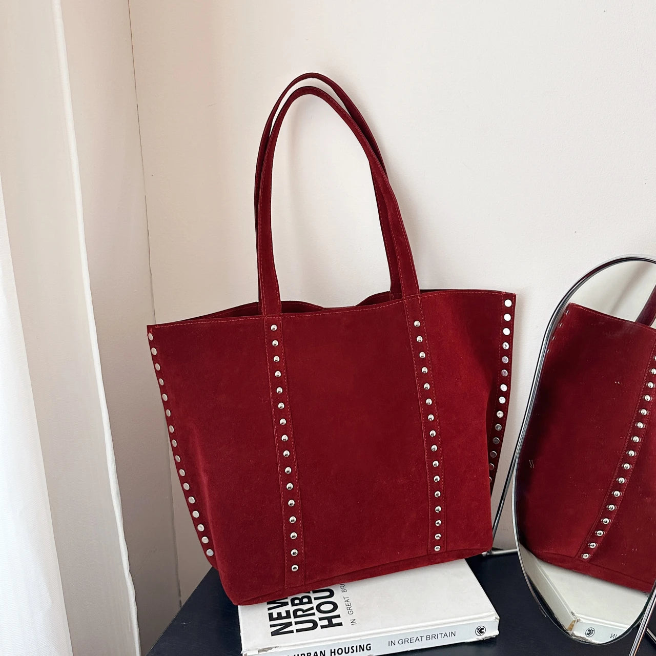 Y2kn Women's Rivet Tote Bag Autumn And Winter New Versatile Casual Shoulder Underarm Bag Brand Designer Fashion Simple Handbag