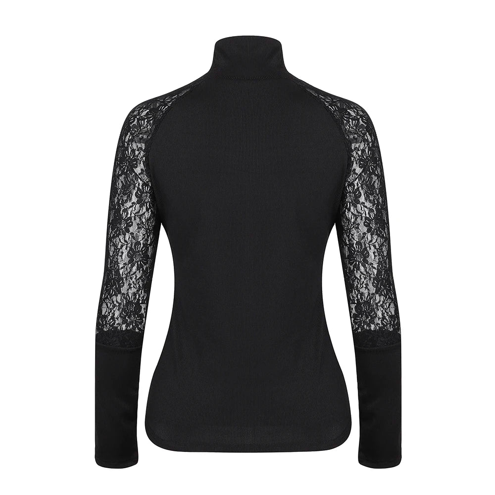 Solid Lace T-shirt Tops for Women Clothing Spring Summer Sexy Basic Shirt Elegant Fashion Long Sleeve Tee Y2K Blusas