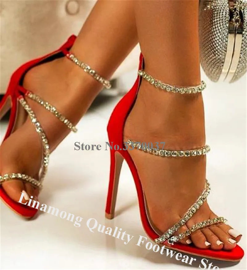 Elegant Rhinestone Ankle Strap Stiletto Sandals For Women