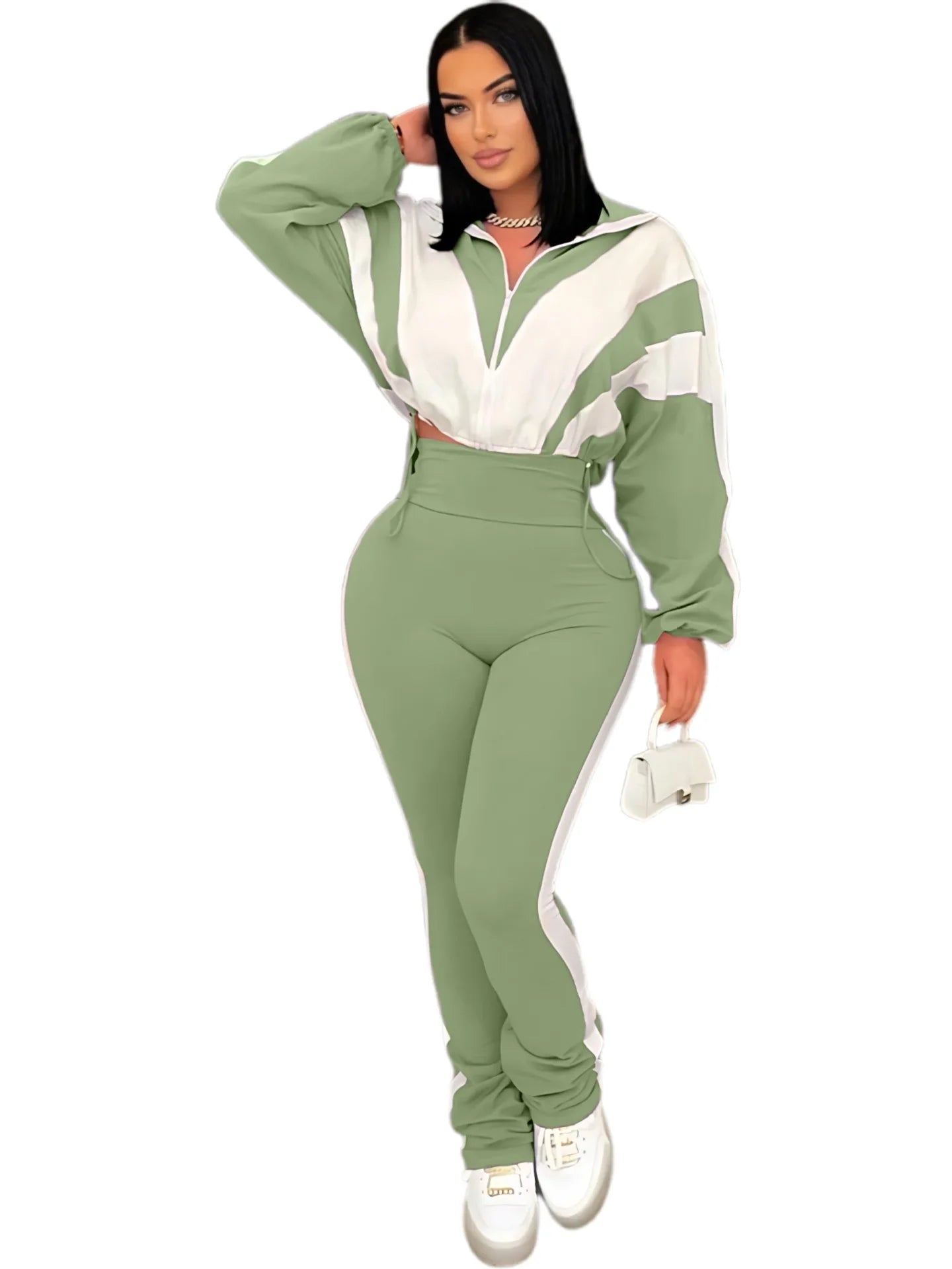 CM.YAYA Active Patchwork Women's Set Zipper Sweatshirt Jacket and Long Pants Suit 2025 Fall Two 2 Piece Sets Outfit Tracksuit
