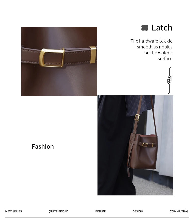 Cow Split Leather Bucket Bag Women Vintage messenger High Quality Simple Handbag Lady Shoulder Bag Luxury Female Crossbody Bags