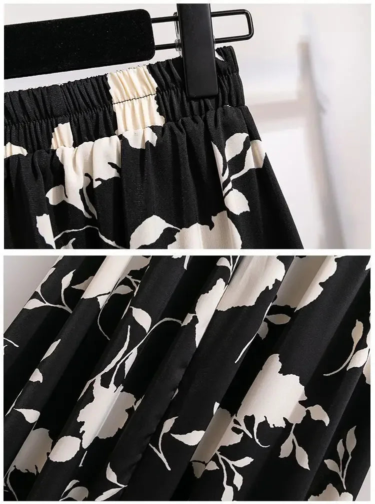 Plus Size High-Waisted Slimming Plus Size Women's Rose Skirt 2024 Summer Medium-Length Stylish BBQ Hip Covering Casual Dress