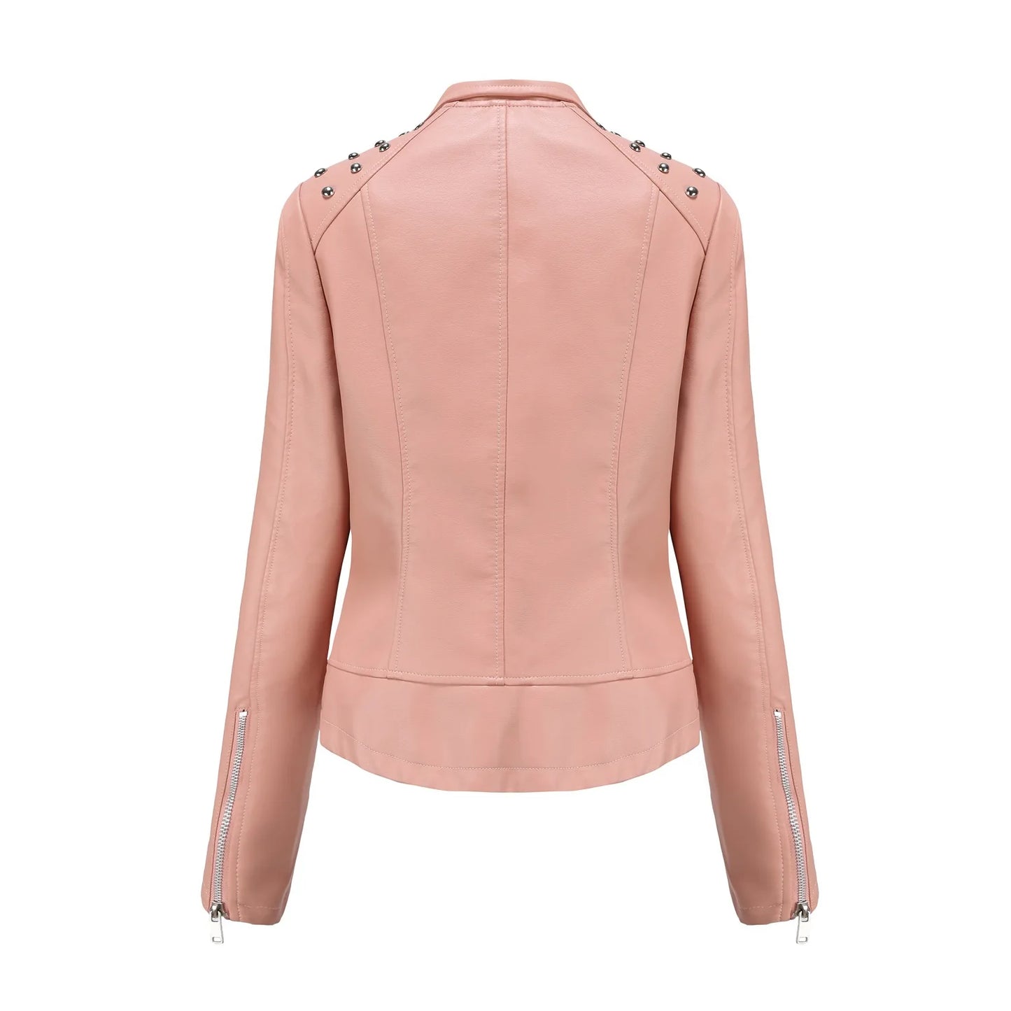 Women's Punk Rivet Leather Jacket Spring Autumn Retro Turndown Collar Slim Casual Ladies Faux Soft Leather Moto Biker Outerwear