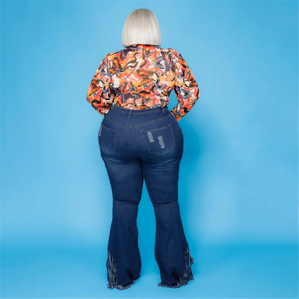 Wmstar Plus Size Jeans Women Bodycon Stretch Solid Pockets High Waist Fashion Denim Flared Pants 2022 Wholesale Dropshipping
