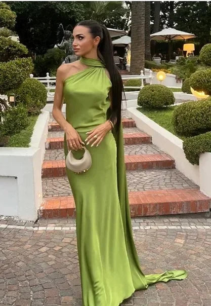 Women's Selling Fast Silk-Satin Feeling Halter Neck Dress European and American Style Sleeveless Summer Fashion Dress