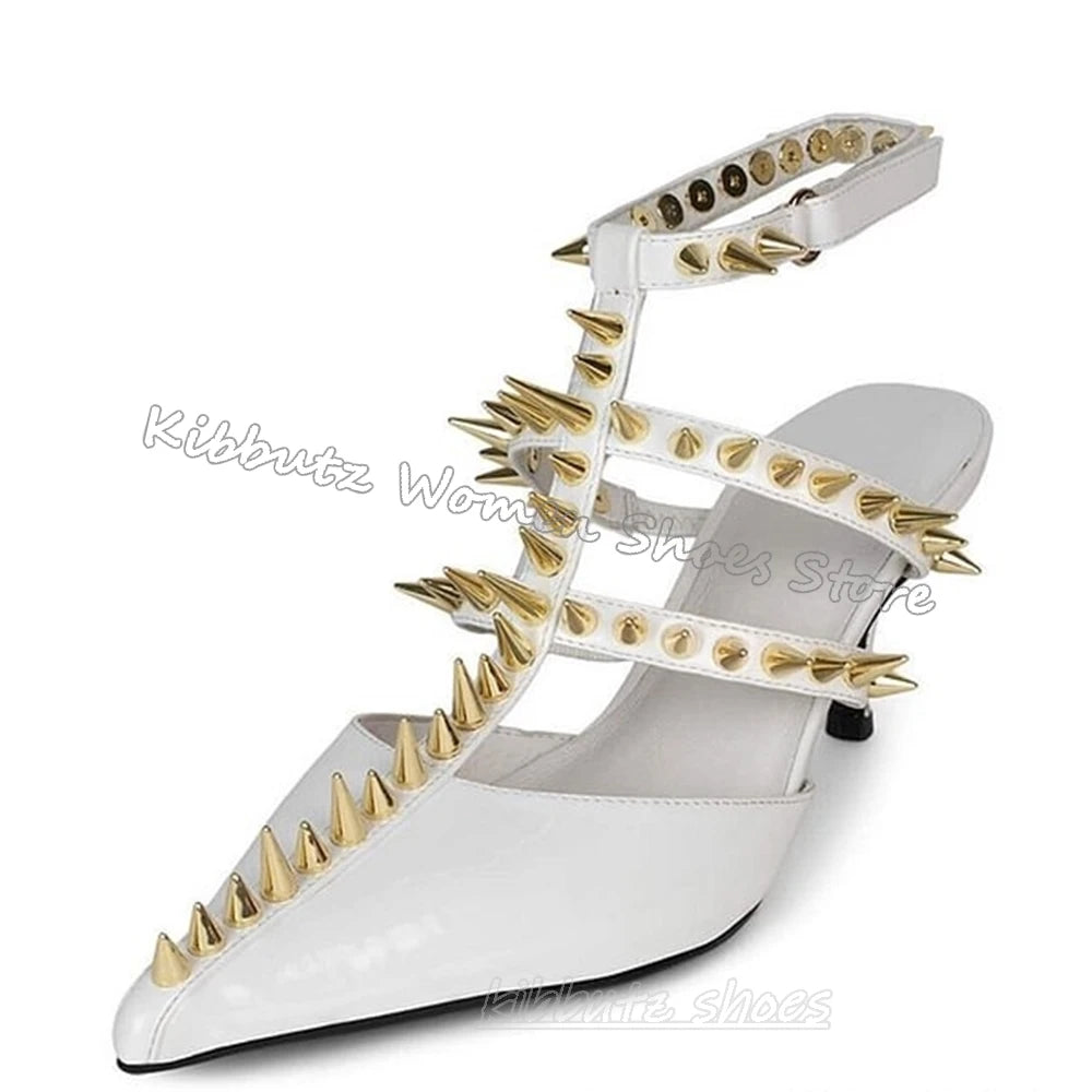 Rivets Pumps Women Shoes Gothic Rock Punk Pointed Toe Thin Heels Buckle Strap Fashion Novelty Sexy Elegant Leather Solid Color