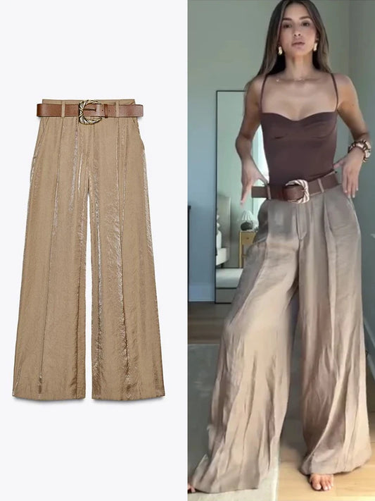 Fashion Women's Straight Pants Solid High Waist Pockets Wide Leg Long Trousers Female Lady Jumpsuit Pant High Street Wears 2025