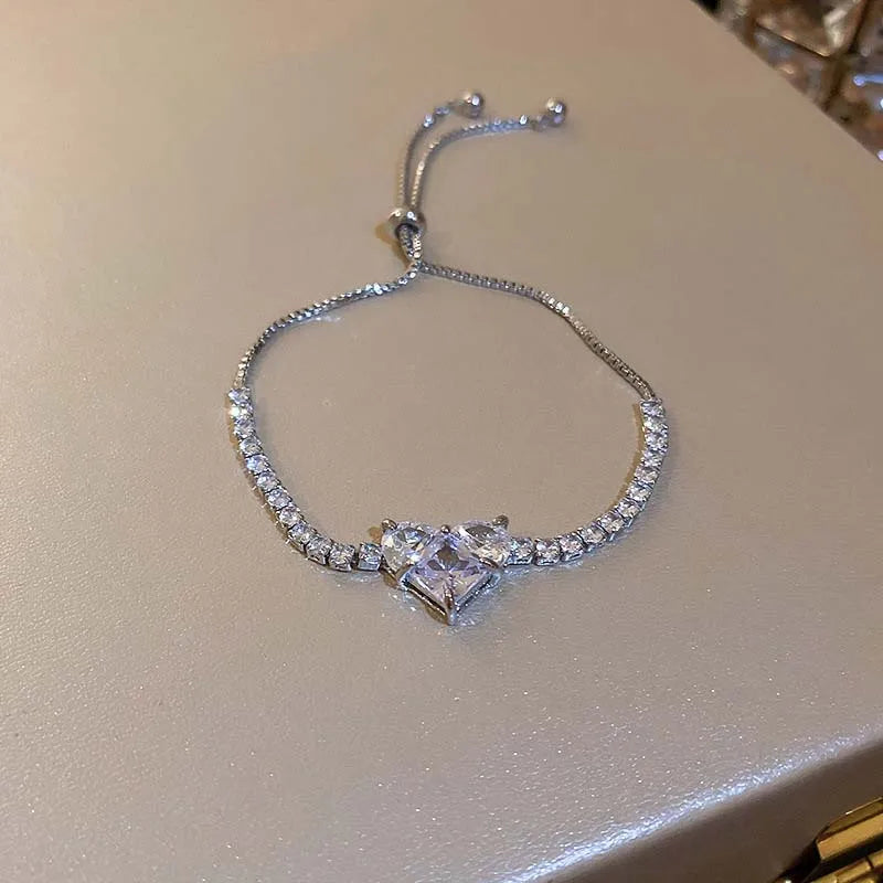 Rhinestone Heart Chain Bracelet
