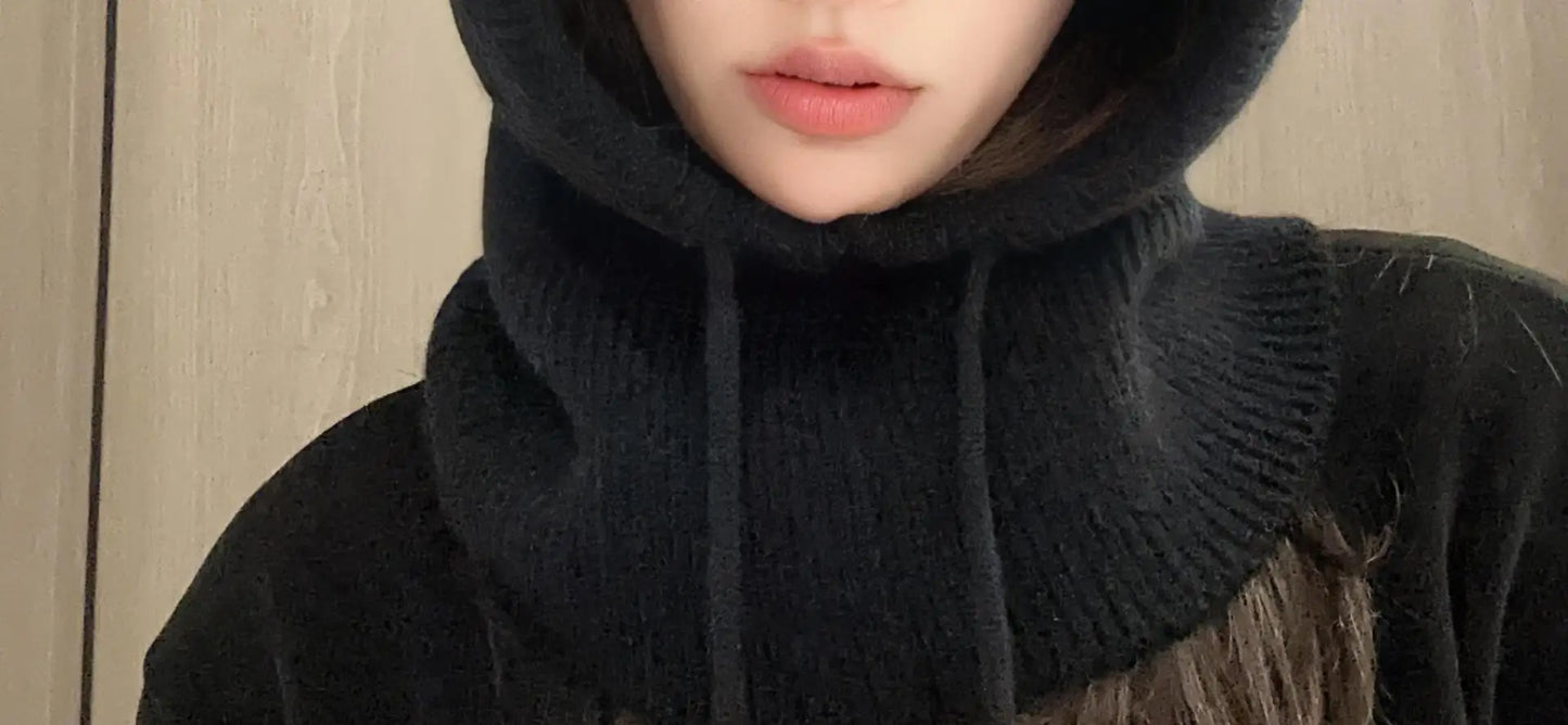New Winter Trendy Balaclava Hat Windproof Scarf Knitted Hat For Women Cute Warm Ear Protection Hat