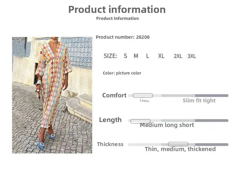 Elegant Printed Long Dress Women's Sleeveless V-neck Lantern Sleeve Midi Dress Cross-Border Fashion Casual Elegant Style